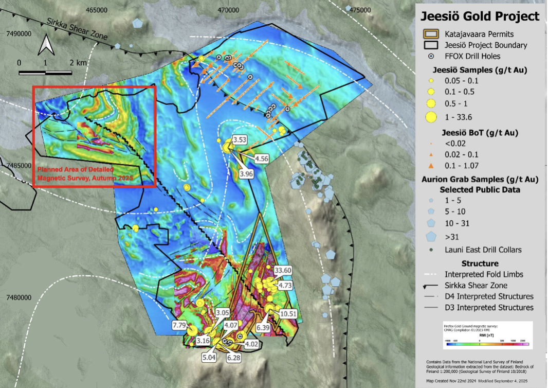 Figure 3. Jeesiö Project Planned Detailed Ground Magnetic Survey Location